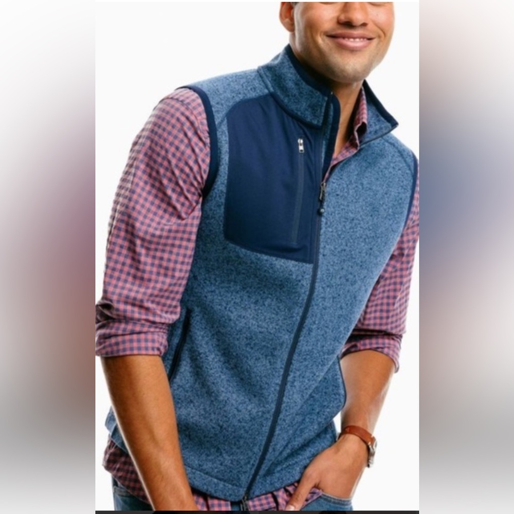 Southern Tide Lido Deck Fleece Vest - Heather Navy size Small